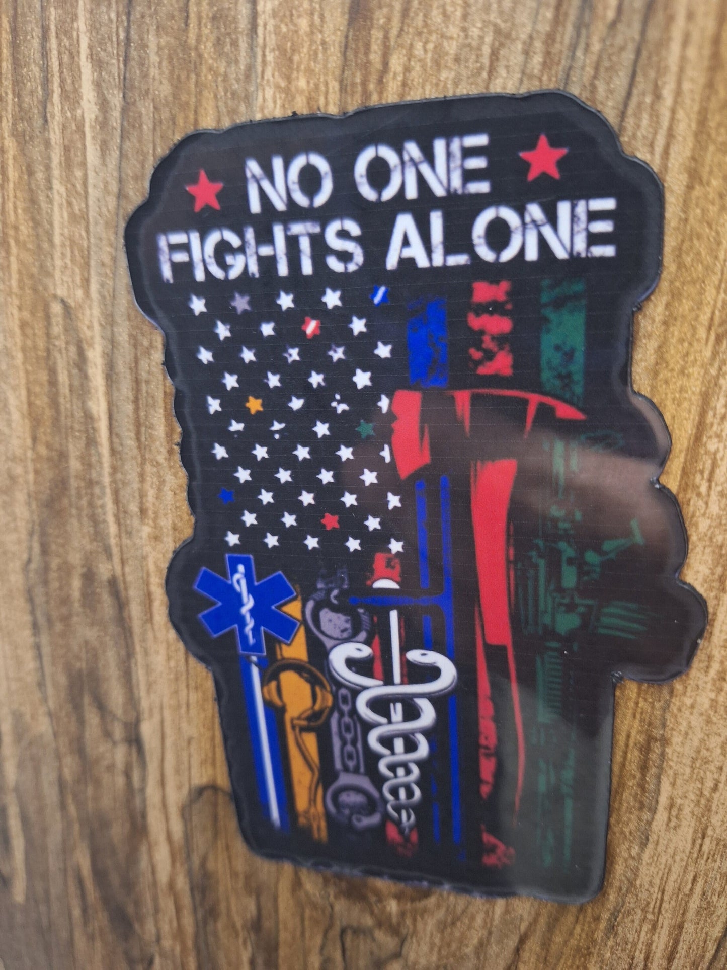 No One Fights Alone Magnet: Waterproof Vinyl, American Flag