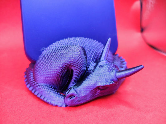 Sleeping Dragon Phone Holder: 3D Printed Purple-Black PLA Desk Stand