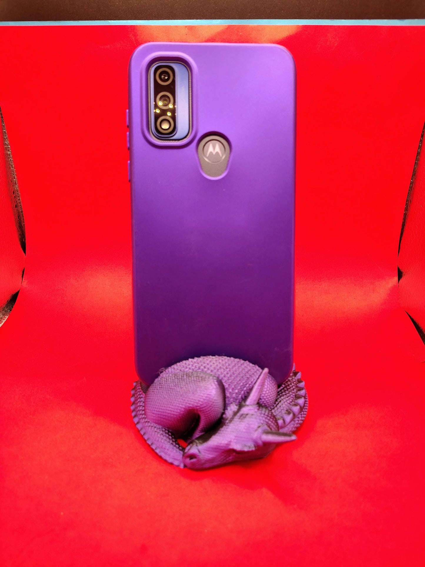 Sleeping Dragon Phone Holder: 3D Printed Purple-Black PLA Desk Stand