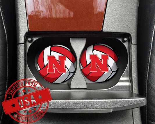 Husker Volleyball Nebraska NCAA Ceramic Car Coasters (2-PK)