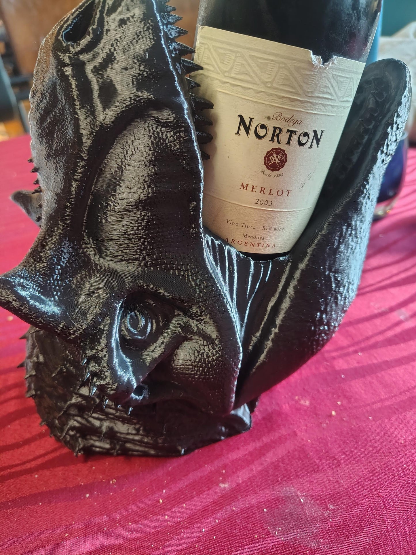 3D Printed Dinosaur Wine Bottle Holder | Unique Bar Decor