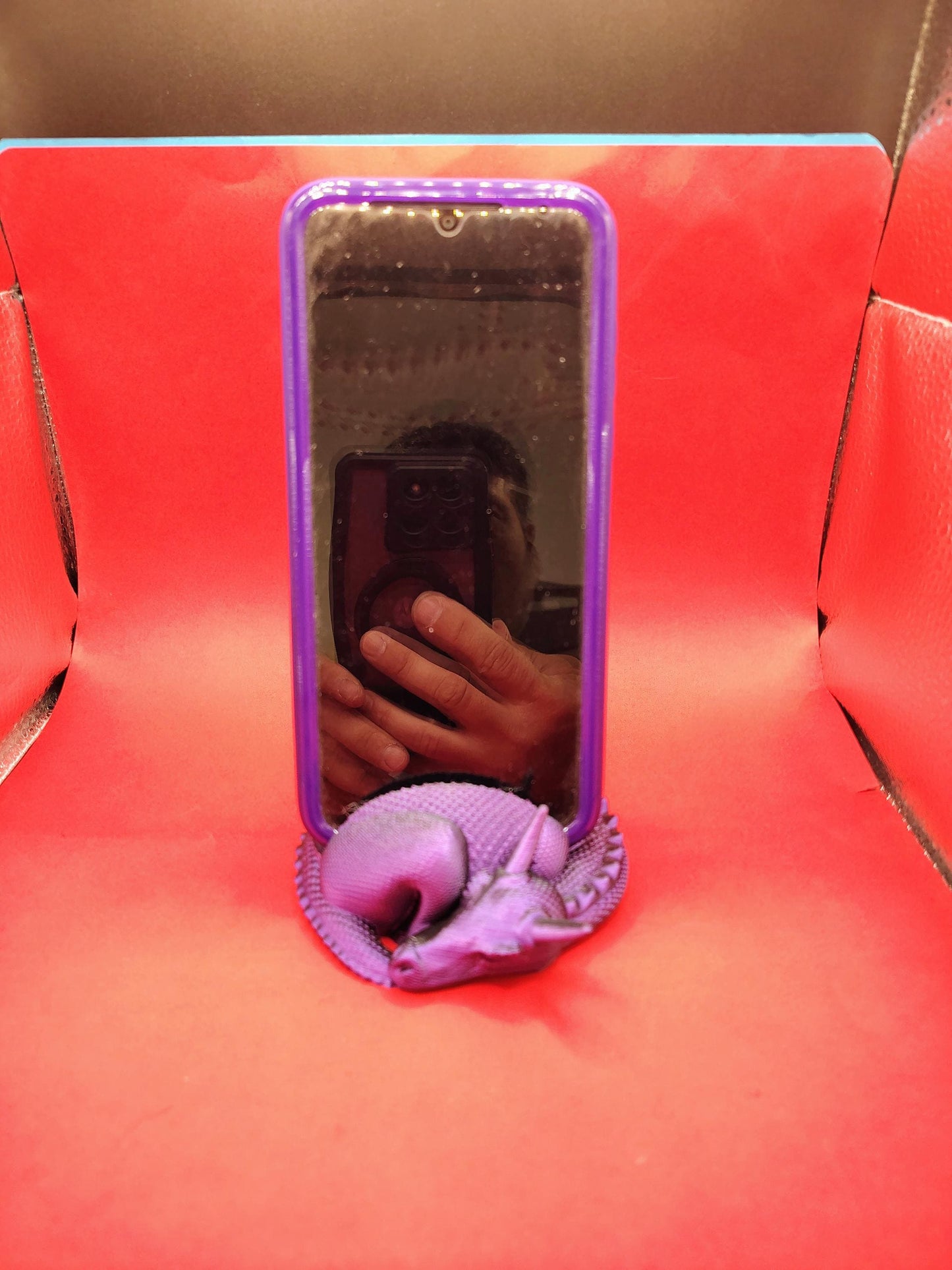 Sleeping Dragon Phone Holder: 3D Printed Purple-Black PLA Desk Stand